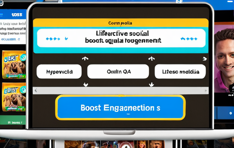 ** A vibrant social media feed showcasing interactive content like polls, contests, and live Q&A sessions. Focus on eye-catching visuals and user-generated content. Text overlay: "Boost Engagement: Interactive Social Media."

**